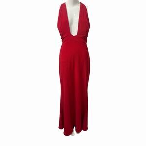 JS Collection Red Plunging Halter Sleeveless Maxi Dress Women's Size 12
